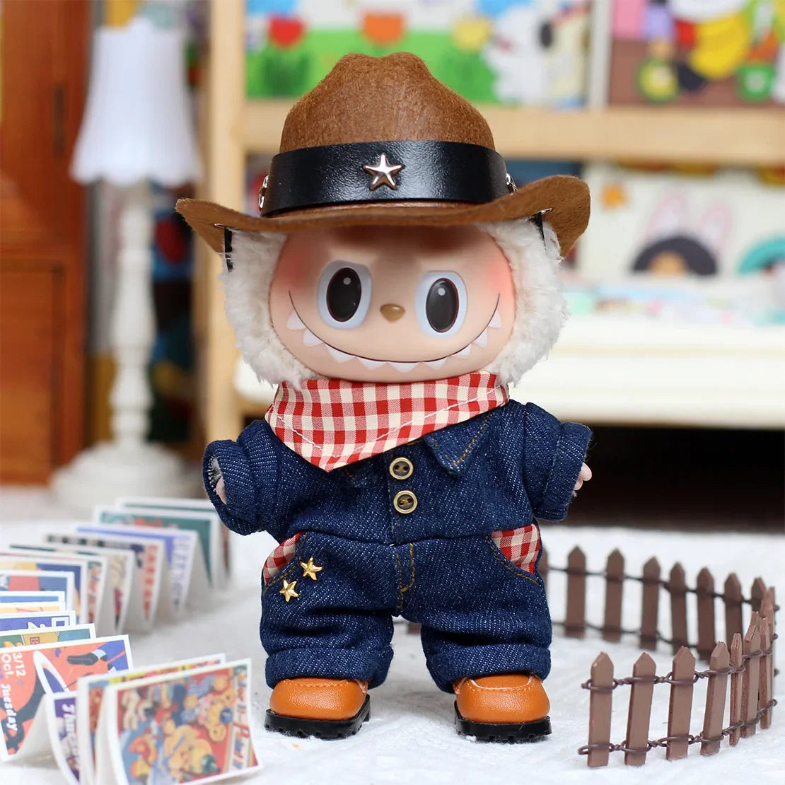 17cm Labubu Doll Cowboy Style Doll Clothes Set Doll Decoration Accessories Ropa Labubu 17cm Labubu Doll Cowboy Style Doll Clothes Set Doll Decoration Accessories Ropa Labubu
